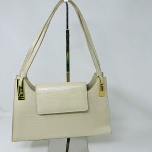 GUESS Faux‎ Leather Bag Purse Crocodile Embossed Print Tan/Gold Medium